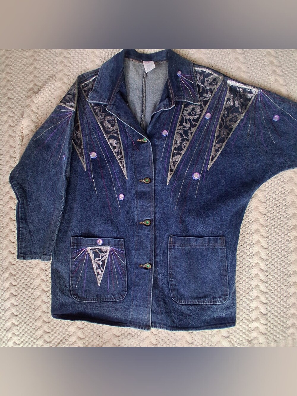 vintage handmade painted denim jacket 80s western style M / L OOAK